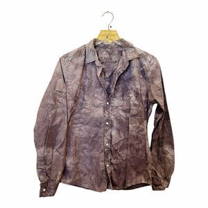 Frank & Eileen BARRY Crinkle Button Down Shirt Sz L Purple Grey